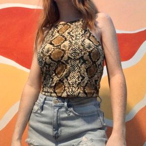 snake print halter neck tank top